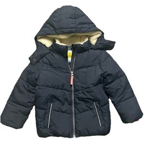 Boden Youth Navy Blue Fur Lined Puffer Winter Jacket Removable Hood Size 5-6 Y